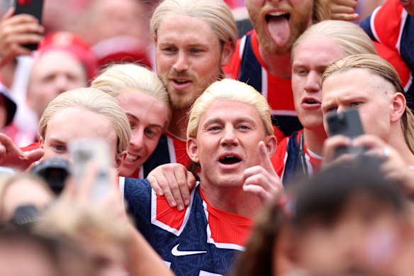 Channing Tatum blends in with a sea of Erling Haaland fans.