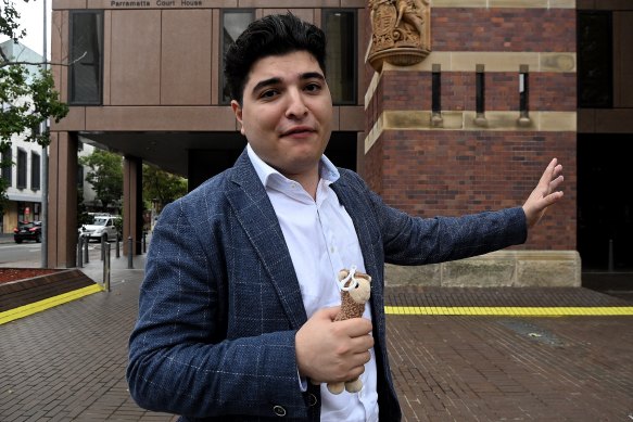 Anti-CCP activist Drew Pavlou outside court in March after police withdrew a charge of offensive behaviour.