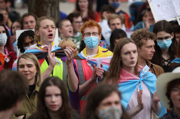 Student activists protest gender critical feminist Kathleen Stock outside the Oxford Union.