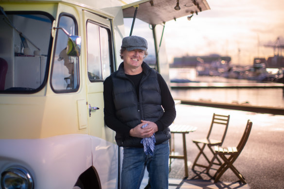 Scott Kilmartin and his water side coffee van in Williamstown.