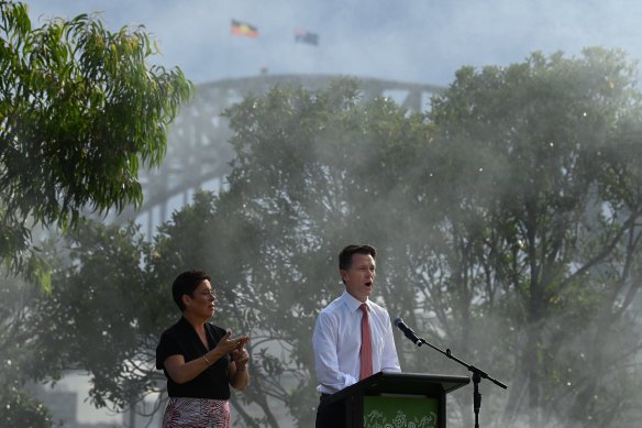 NSW Premier Chris Minns during the WugulOra morning ceremony at the Walumil Lawns.