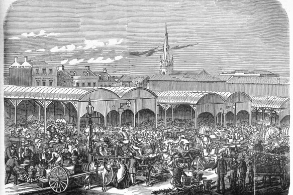 Melbourne’s Eastern Market, between Bourke and Stephen (now Exhibition) streets, in 1862.