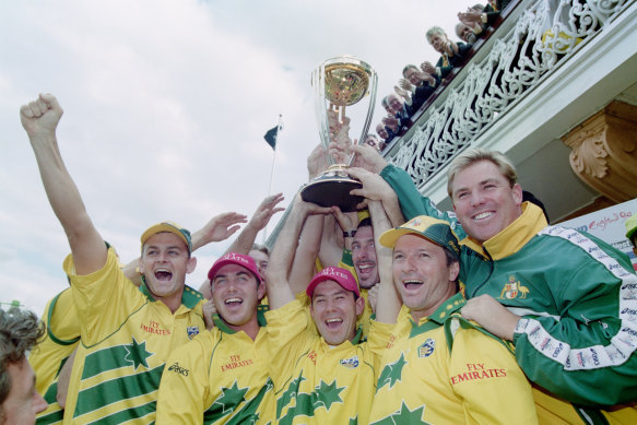 Only Ricky Ponting (centre) has scored more World Cup runs for Australia than David Warner.