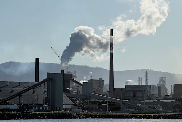 The steel works in Port Kembla, NSW, where a union leader is calling for steel quotas.