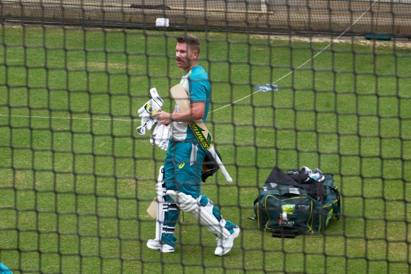 David Warner trains in the nets at the MCG during the Boxing Day Test.