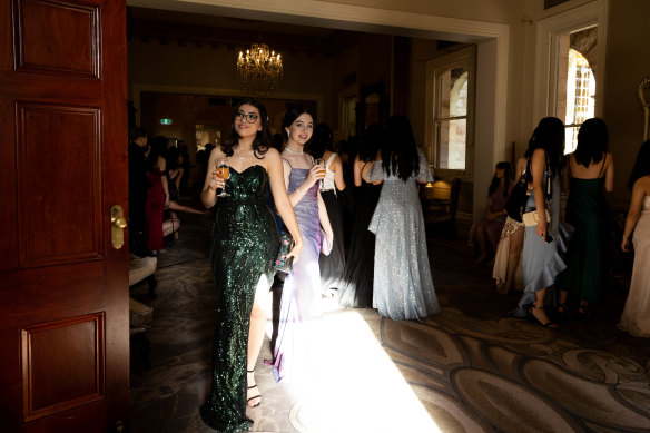 Mercoria Farhoud and Emma Madden arrive at the St George Girls High School formal.