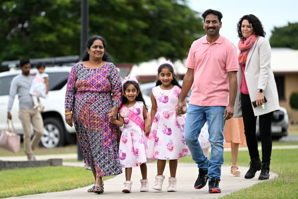The “Biloela family” - Nadesalingam Murugappan and his wife Priya Nadesalingam, pictured with daughters Kopika and Tharnica - was eventually granted asylum in Australia.