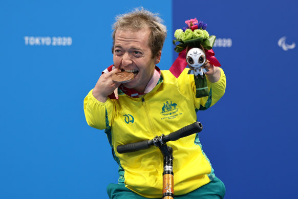 Grant Patterson after winning bronze at the Paralympic Games in Tokyo.