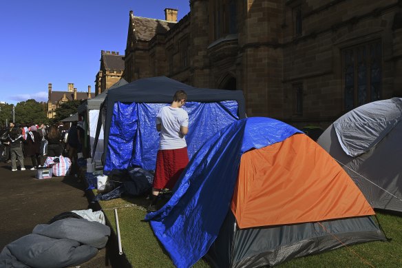 Sydney University’s pro-Palestinian encampment. 