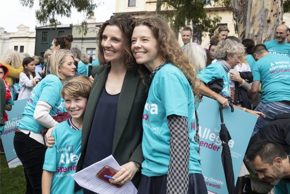 Allegra Spender with her sister fashion designer Bianca Spender as she kicks off her campaign to stand as an Independent in the electorate of Wentworth, Paddington.