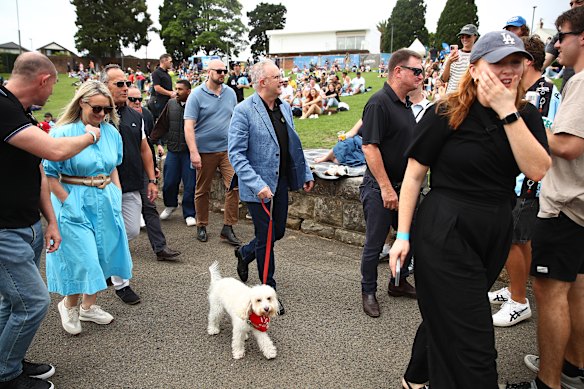 Anthony Albanese surveys the hill at Henson Park on Sunday evening.