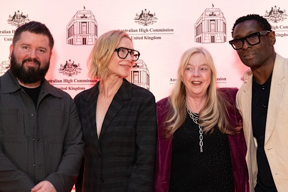 Kip Williams, Cate Blanchett, Suzie Miller and David Harewood at Australia House in London this year to celebrate Australians in the London theatre. 