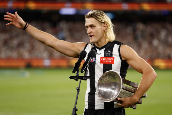 Darcy Moore memorably addressed the crowd on Anzac Day.