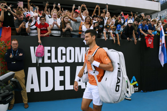 Novak Djokovic received a warm welcome from Adelaide tennis fans in a lead-in tournament to the Australian Open.