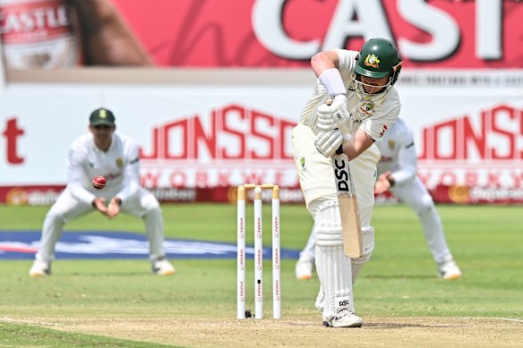 Matthew Renshaw of Australia bats on day two.