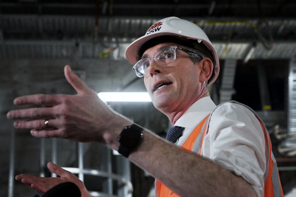 NSW Premier Dominic Perrottet during a press conference at the Martin Place Metro Station today.