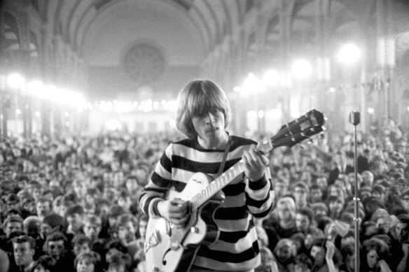 Jones on stage with the Rolling Stones.