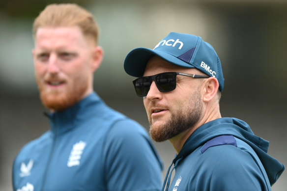 England Test coach Brendon McCullum (right) with Ben Stokes at Lord’s.