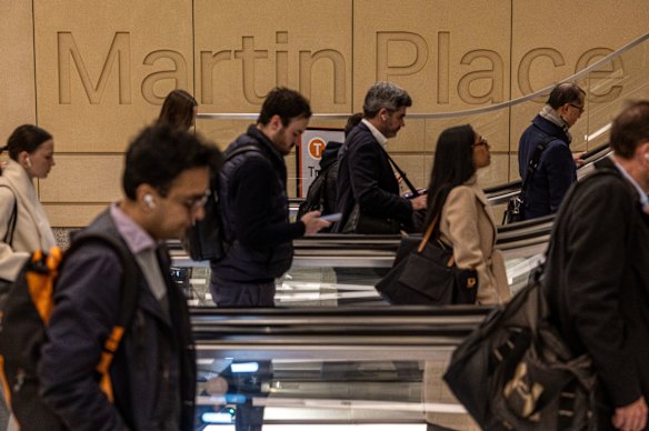Martin Place metro station is particularly crowded. 