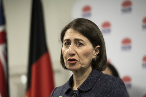 NSW Premier Gladys Berejiklian addresses the media on Monday. 