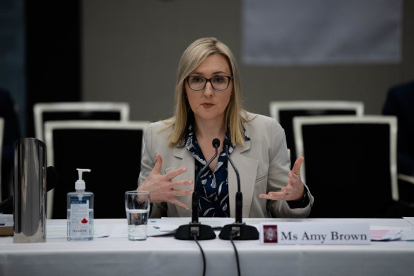 Amy Brown gives evidence at the NSW parliamentary inquiry into the appointment of former NSW deputy premier John Barilaro to the US trade commissioner role.