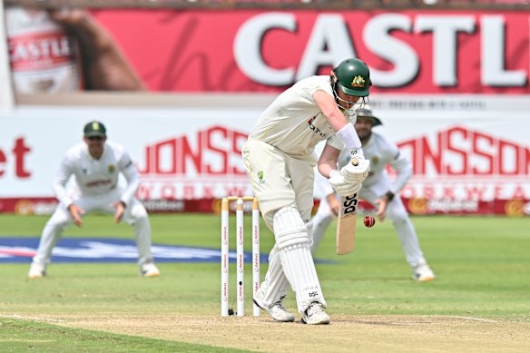 Matthew Renshaw of Australia bats on day two.