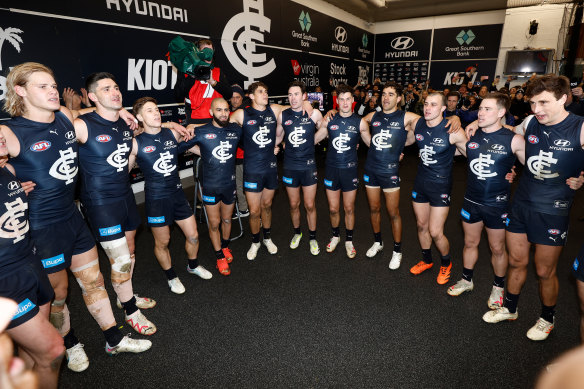 The Blues belt out the song with gusto after the elimination final win over Sydney.