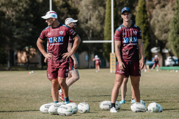 Kieran Foran and Daly Cherry-Evans at pre-season training with Manly.