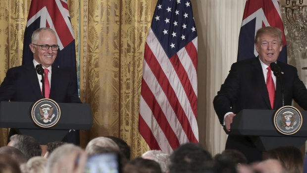 Prime Minister Malcolm Turnbull and US President Donald Trump during a joint press conference.