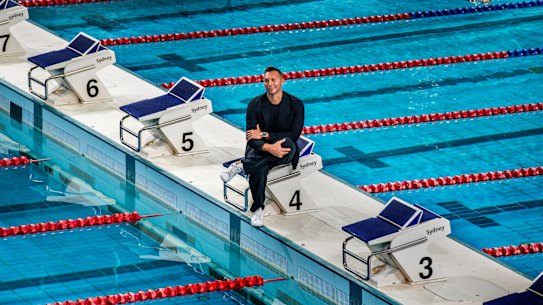 Ian Thorpe at the Sydney Olympic Pool 25 years since Sydney 2000 Olympics.