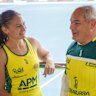 Hockeyroos player Jade Smith and Mayor Tom Tate at the Gold Coast Hockey Centre on Monday.