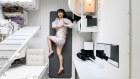 Asumi Fujiwara practices yoga in her apartment in Tokyo.