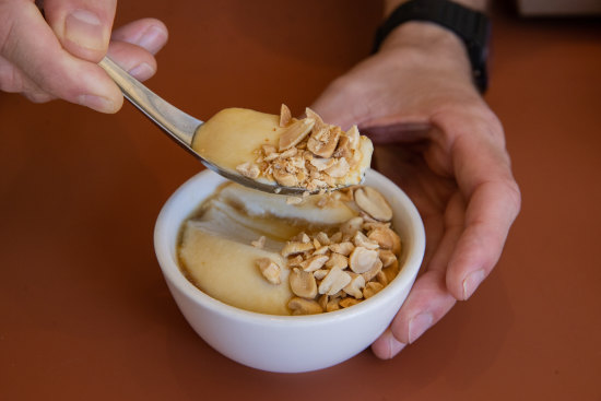 Chilled tofu with syrup.