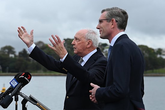 Former prime minister Paul Keating and NSW Premier Dominic Perrottet at Barangaroo on Thursday.