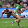 Kaeo Weekes leaves a Rooster defender clutching at thin air.