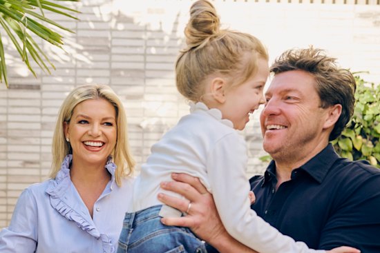 Rebecca Maddern, with husband Trent Miller and five-year-old daughter Ruby: “I don’t think
there’s much opportunity
for loneliness.”