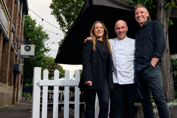 St Andrews Hotel owners Jasmin Vujic and Rob Turner with chef Daniel Southern (centre). 