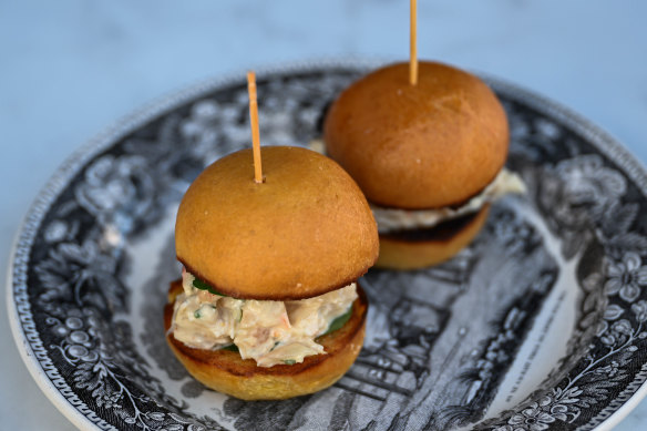 Slider-sized lobster rolls filled with fresh, sproingy shellfish.