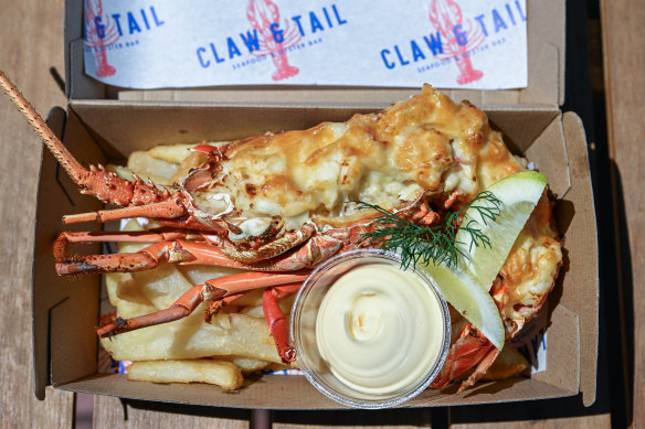 West Australian half lobster topped with truffled parmesan gratin and served with fries. 