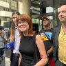 Emil Davey, Matilda Lane-Rose and Jesse Noakes outside Perth Magistrates Court on Monday following their sentencing.