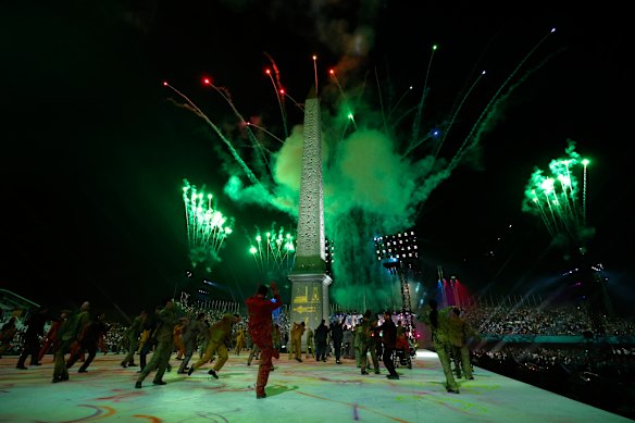 Performers during the opening ceremony of the Paralympic Games at Place de la Concorde in Paris on Wednesday.