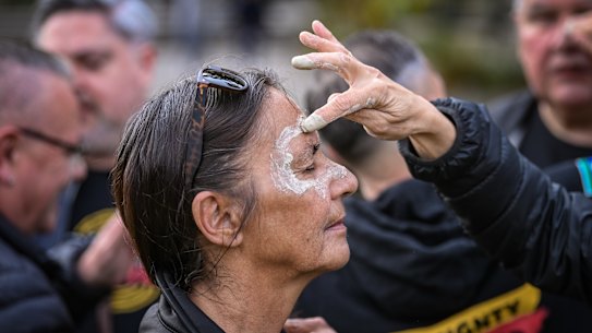 Members of the First Peoples’ Assembly, including Melissa Jones, met on Friday to ratify an in-principle agreement on a treaty.