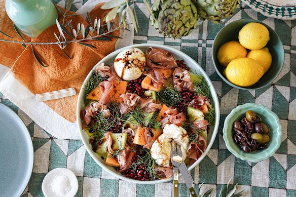 Decorate the table with fresh fruit and veg, and don't forget the extra salt (bottom left).