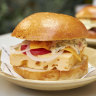 Moon Mart’s Japanese-style omelette roll with tomato, onion, cheese and special sauce.
