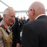 The King shakes hands with Governor-General David Hurley.