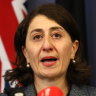 Gladys Berejiklian announcing her resignation to the media on October 1. She denies all wrongdoing.