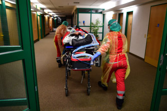 A patient arrives at the intensive care unit of a hospital in Nuremberg, Germany.