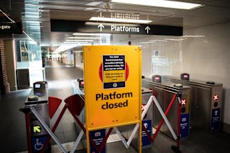 A sign at Strathfield station on Monday afternoon. 