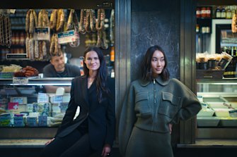 Designer Natasha Gordon’s (left) label Clea will make its runway debut at the Queen Victoria Market as part of the PayPal Melbourne Fashion Festival after being snapped up by David Jones.. Model Benn Hebbard wears Clea.