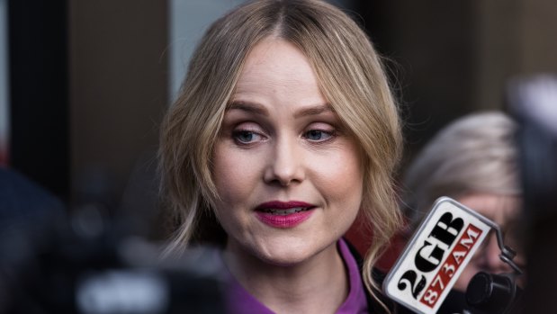 Eryn Jean Norvill speaks outside the Federal Court in Sydney.